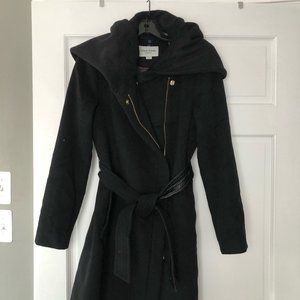 Cole Haan Signature Wool Blend Women's hooded car coat with belt size 8